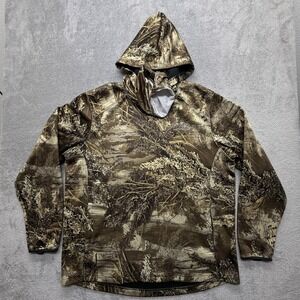Realtree Hoodie Mens XL Brown Camo Neck Gaiter Fleece Lined Hunting Pullover